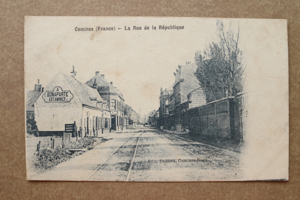 Ansichtskarte AK Comines 1915 Rue de la Republique Straße Gebäude Architektur Straßenbahnschienen Ortsansicht Frankreich France 59 Nord